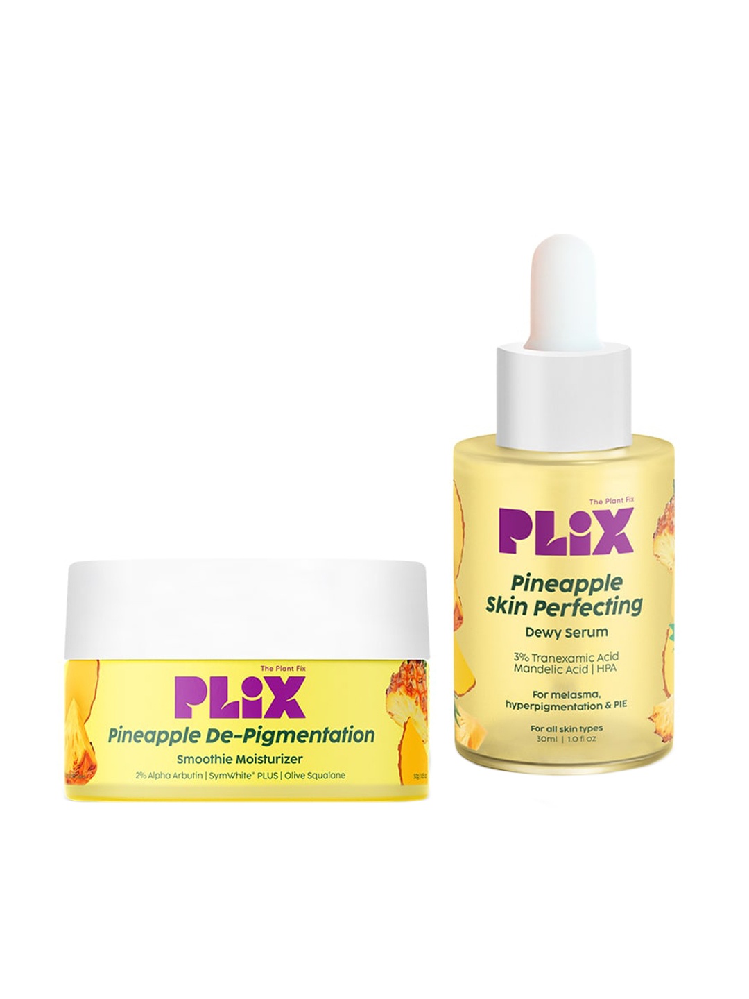 

PLIX THE PLANT FIX Set of Pineapple Dewy Serum & De-Pigmentation Moisturizer - 30 ml each, Yellow