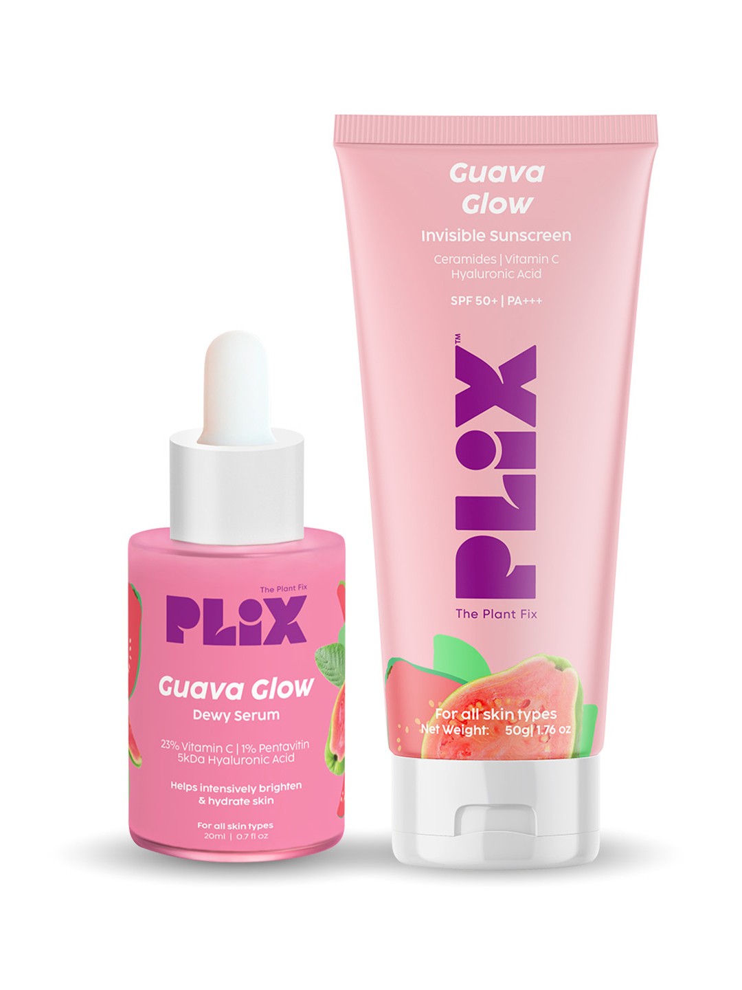 

PLIX THE PLANT FIX Set of Guava Glow Dewy Serum - 20ml & Invisible Sunscreen - 50g, Pink