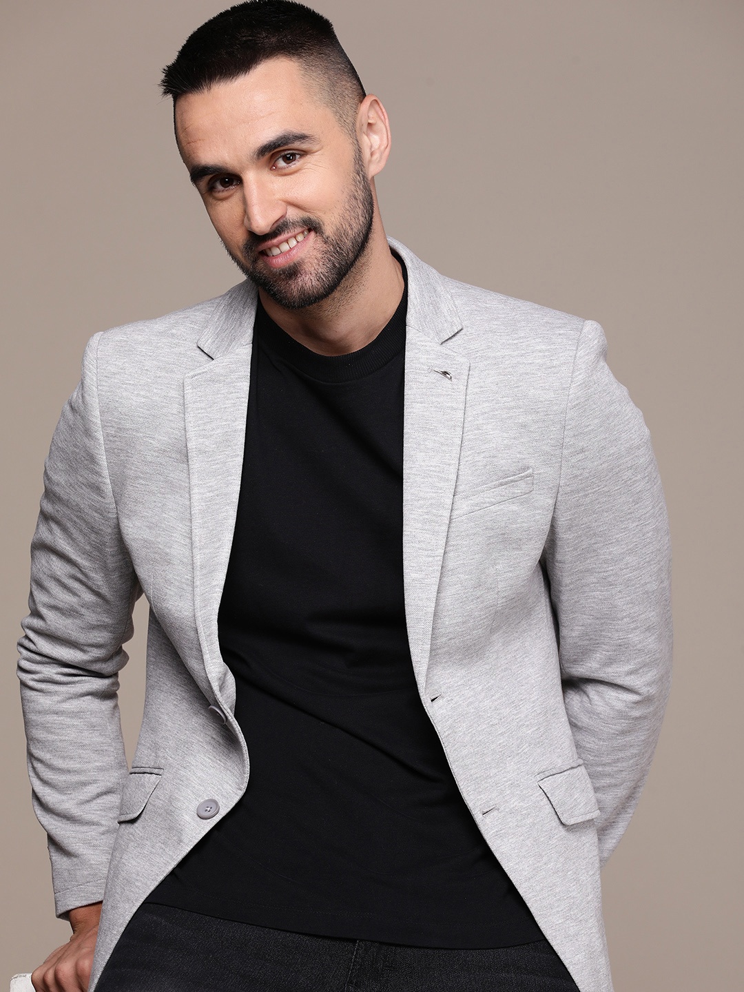 

Nautica Self Design Textured Single-Breasted Casual Blazer, Grey