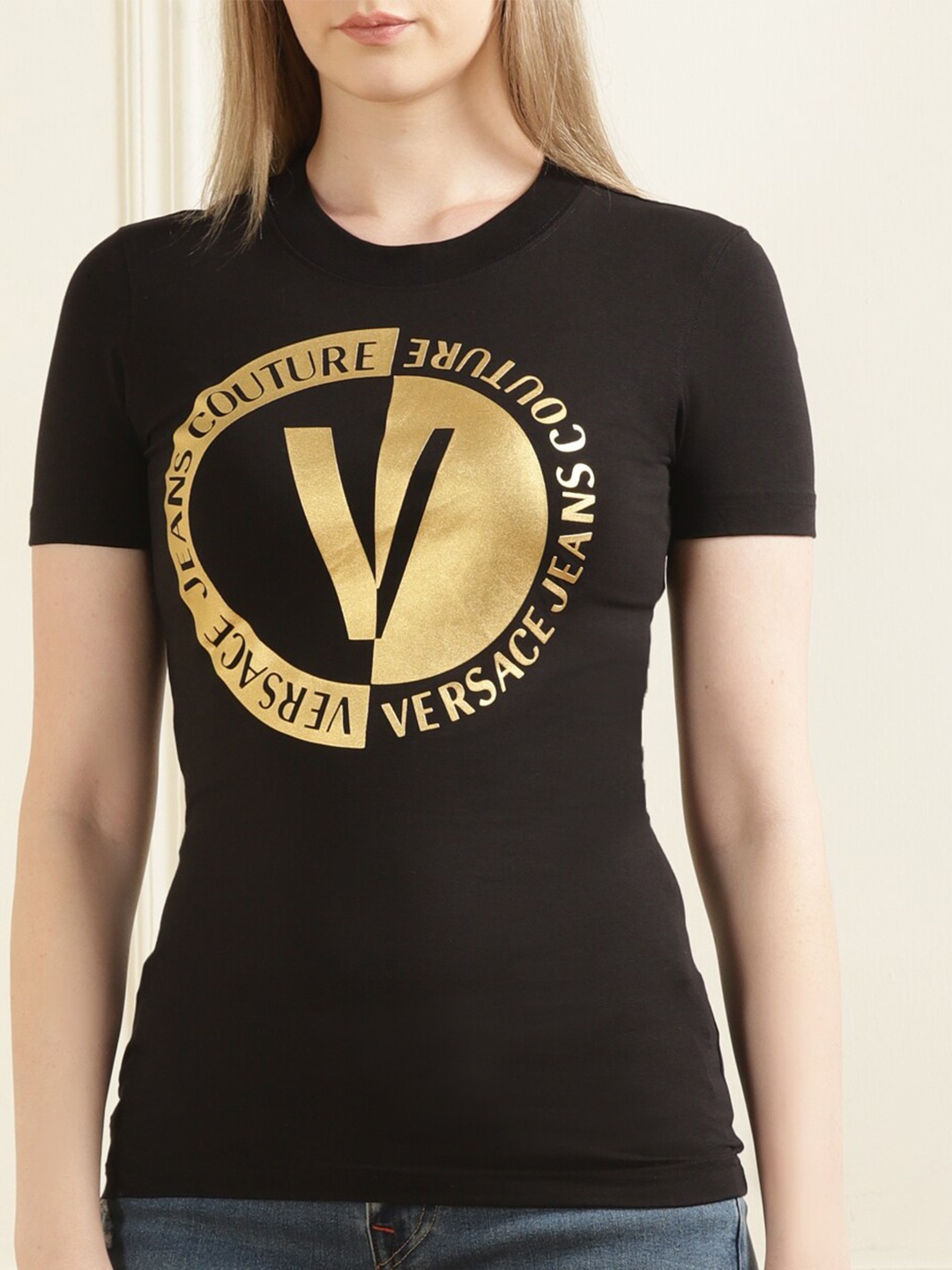 

Versace Jeans Couture Typography Printed Cotton T-Shirt, Black