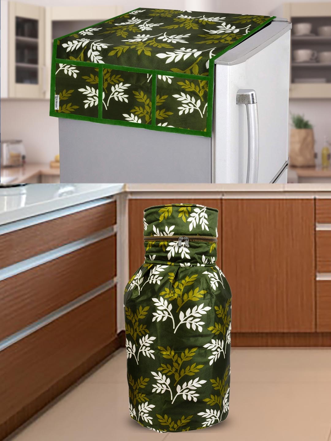 

E-Retailer 2-Pieces Green & White Printed Appliance covers