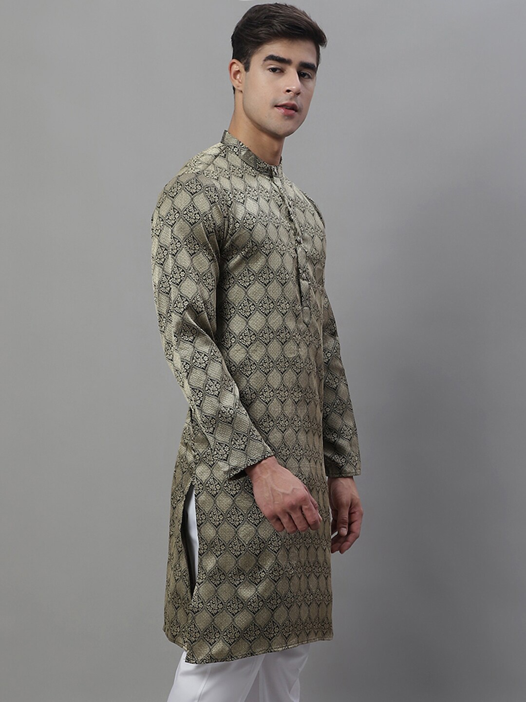 

Anouk Black Mandarin Collar Woven Design Silk Cotton Kurta