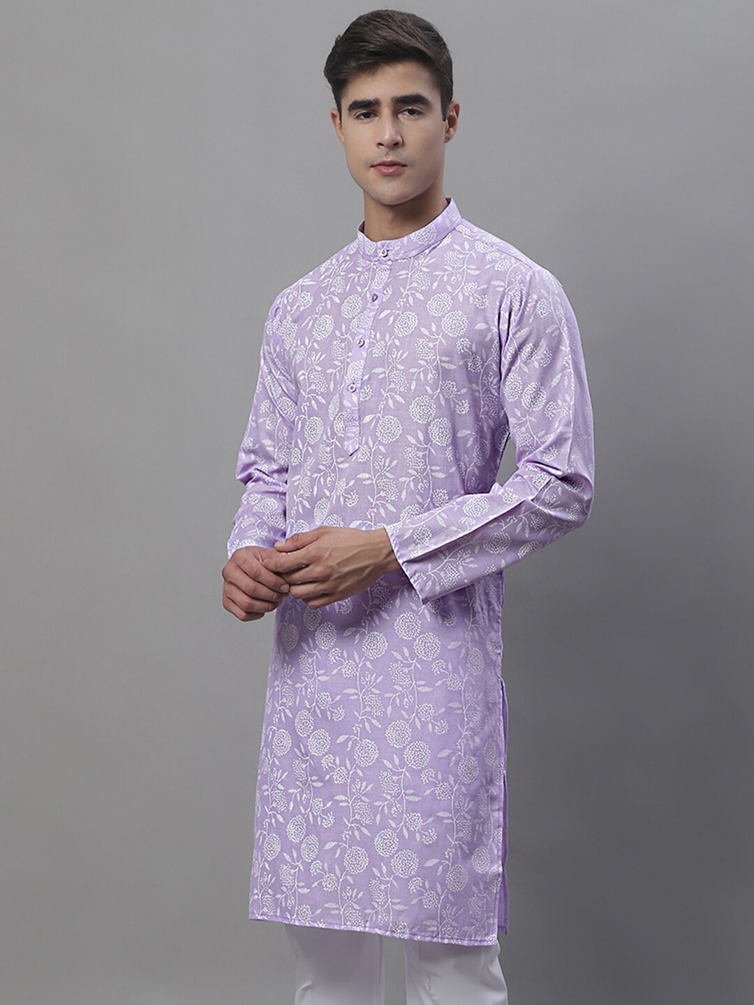 

Anouk Purple & White Floral Printed Band Collar Kurta
