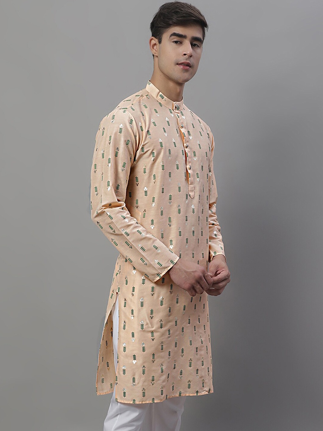 

Anouk Peach & Green Floral Printed Cotton Silk Kurta