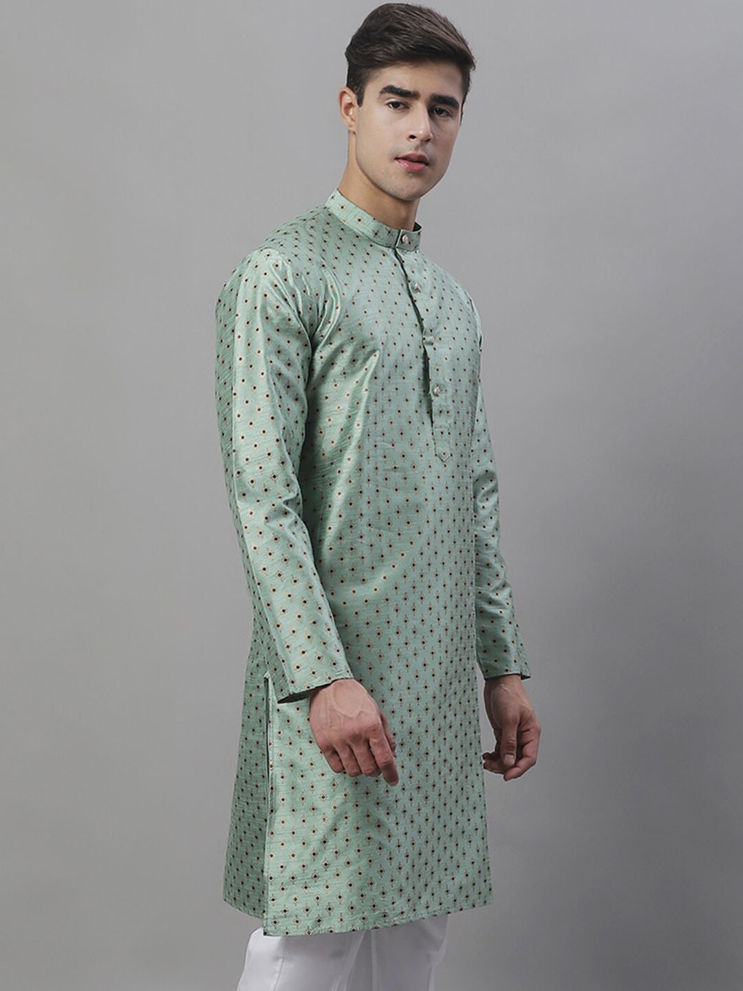 

Anouk Geometric Printed Band Collar Cotton Silk Kurta, Green