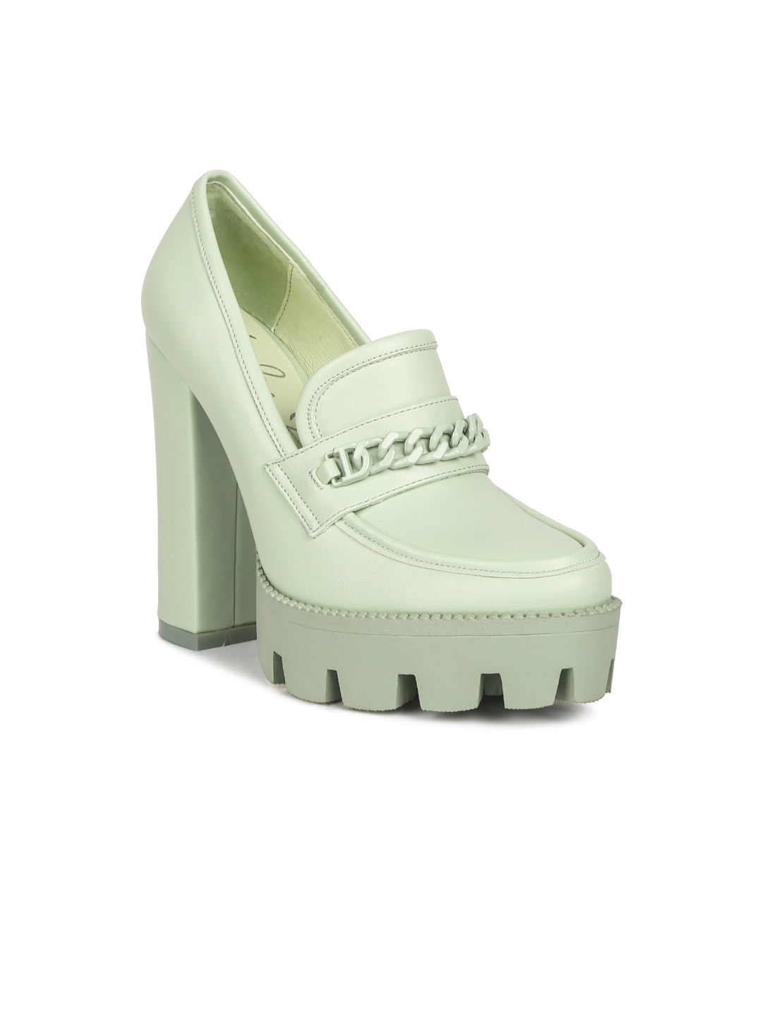 

London Rag Chain Embellished Platform Heel Loafers, Sea green