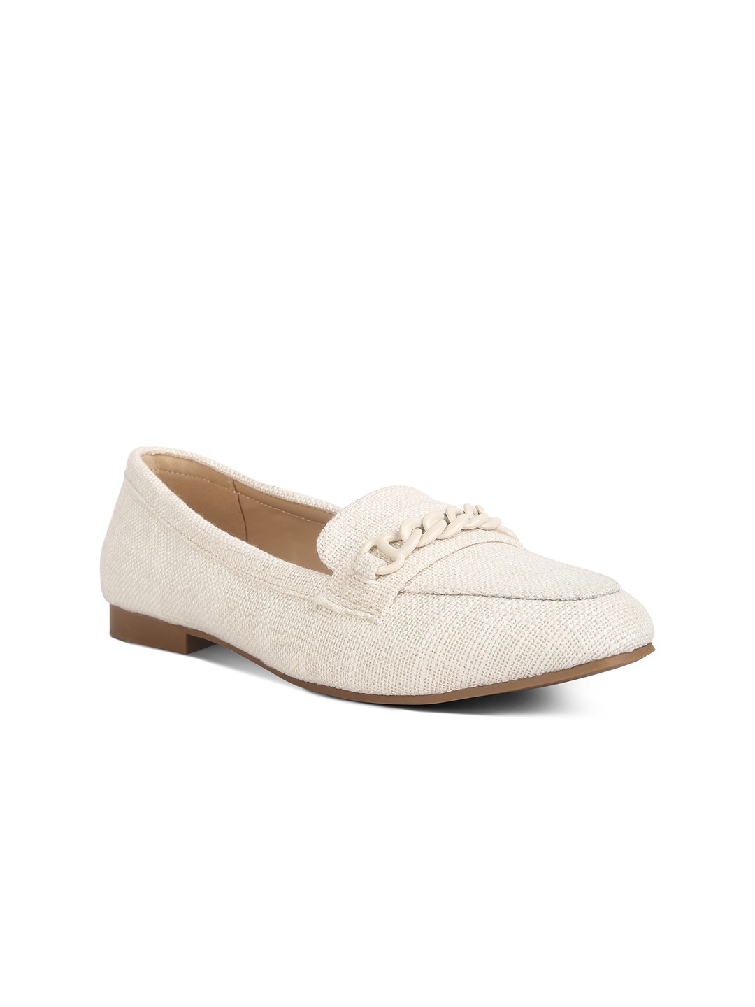 

London Rag Women Textured Canvas Loafers, Off white