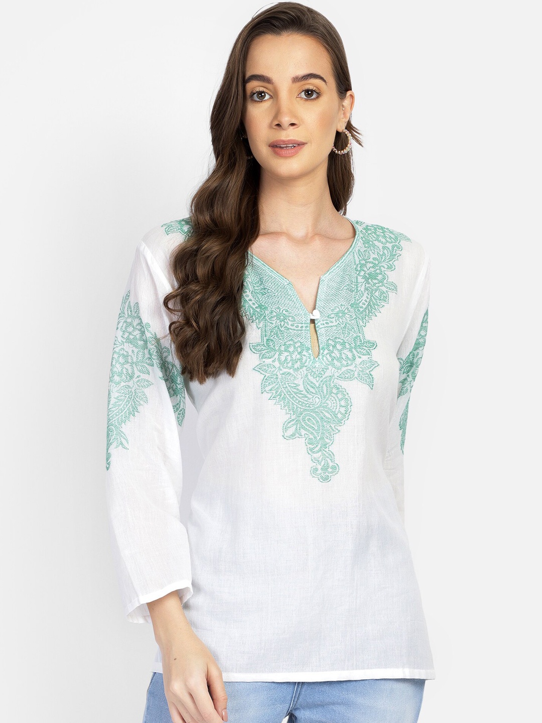 

Aditi Wasan Floral Embroidered Semi-Sheer Cotton Tunic, White
