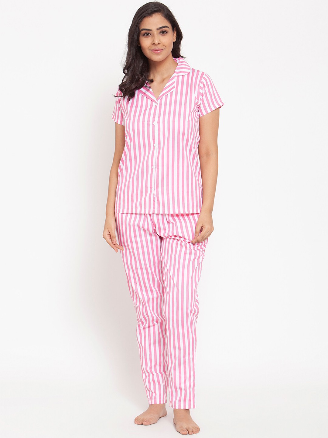 

Boston Club Striped Pure Cotton Night Suit, Pink