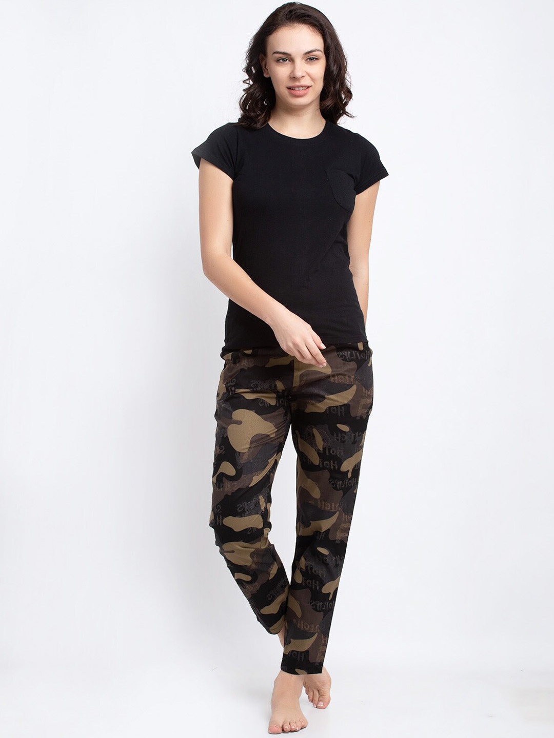 

Boston Club Camouflage Printed Pure Cotton Night Suit, Black