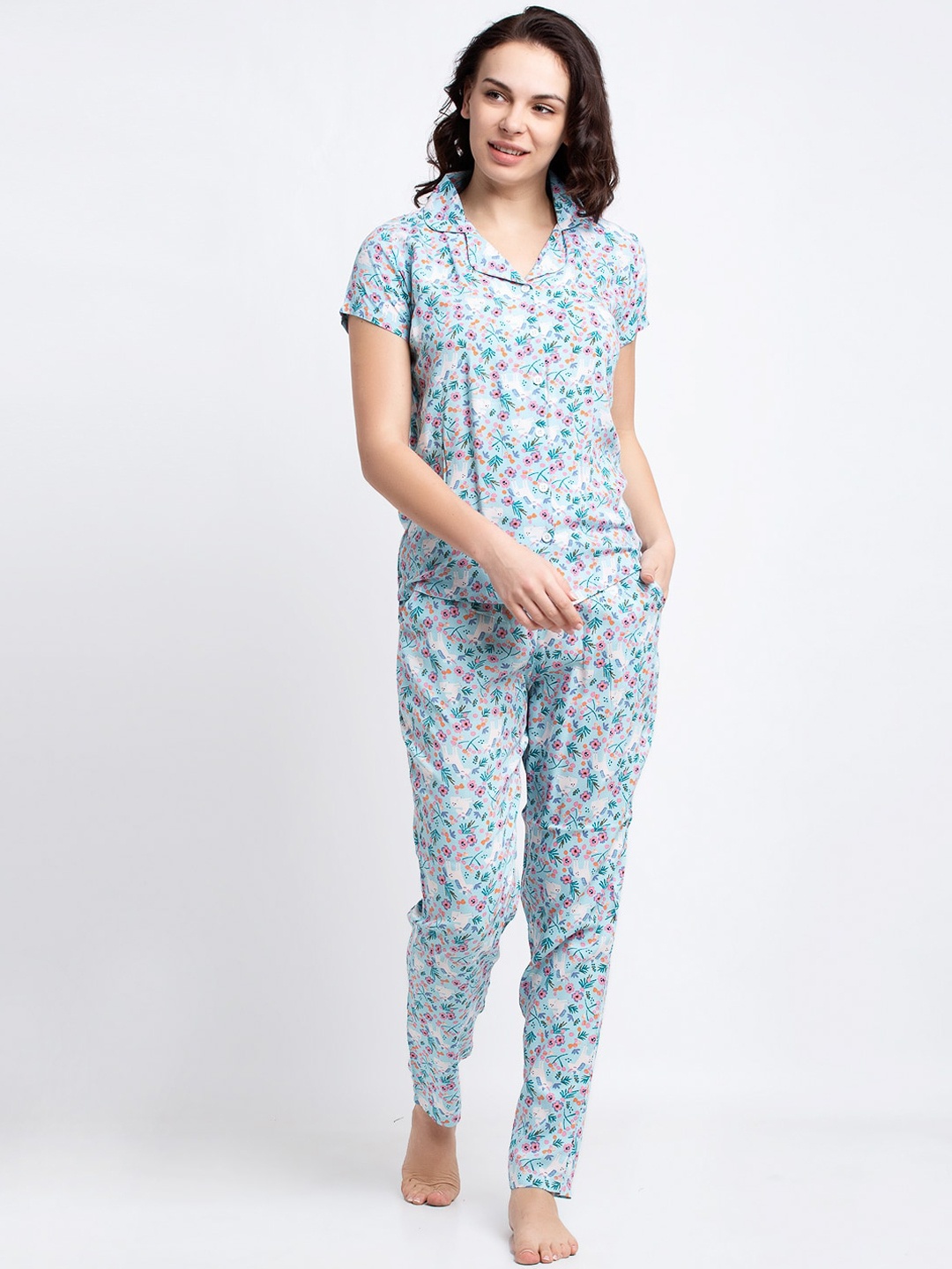 

Boston Club Floral Printed Pure Cotton Night Suit, Blue