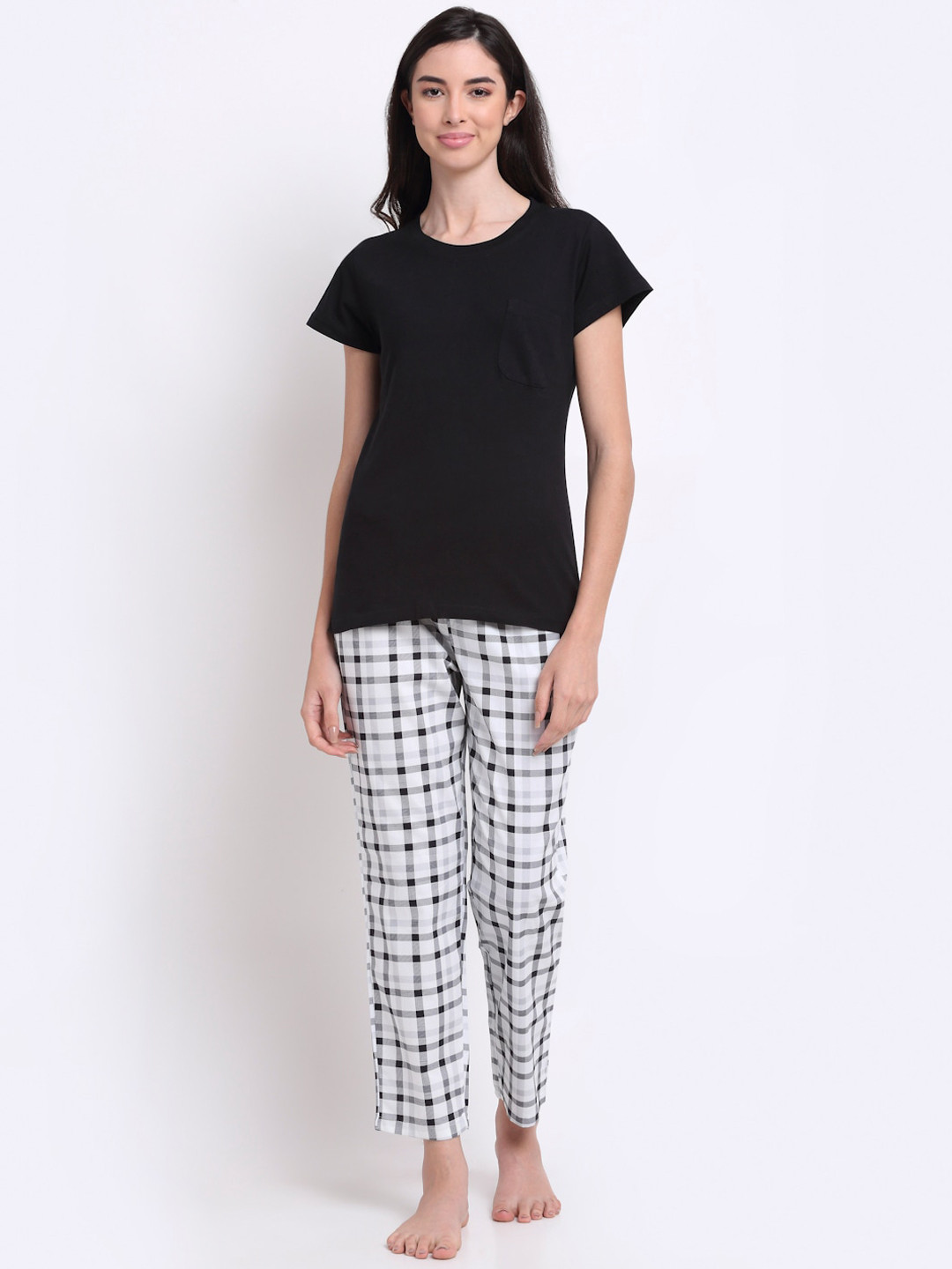 

Boston Club Checked Pure Cotton Night Suit, Black