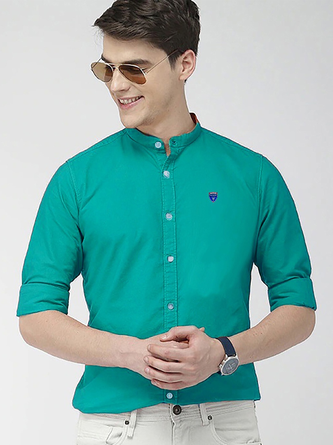 

FUBAR Mandarin Collar Slim Fit Casual Shirt, Green