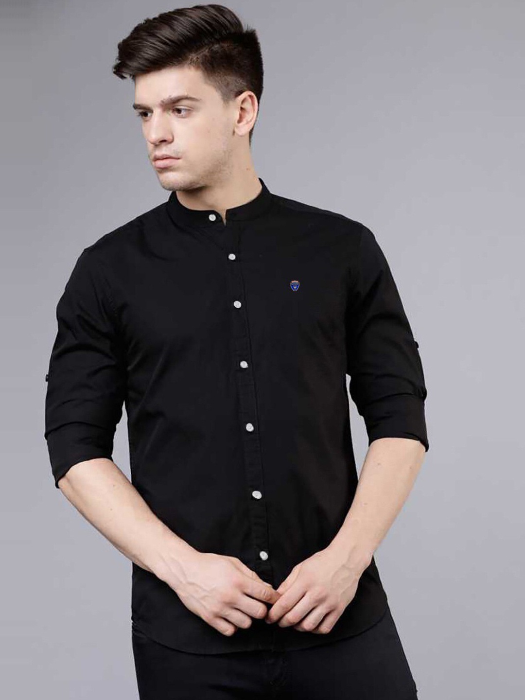 

FUBAR Mandarin Collar Slim Fit Casual Shirt, Black