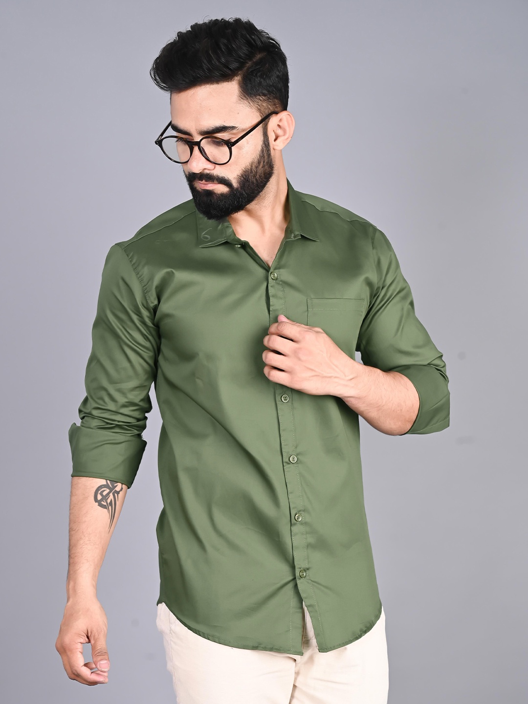 

FUBAR Spread Collar Slim Fit Casual Shirt, Green