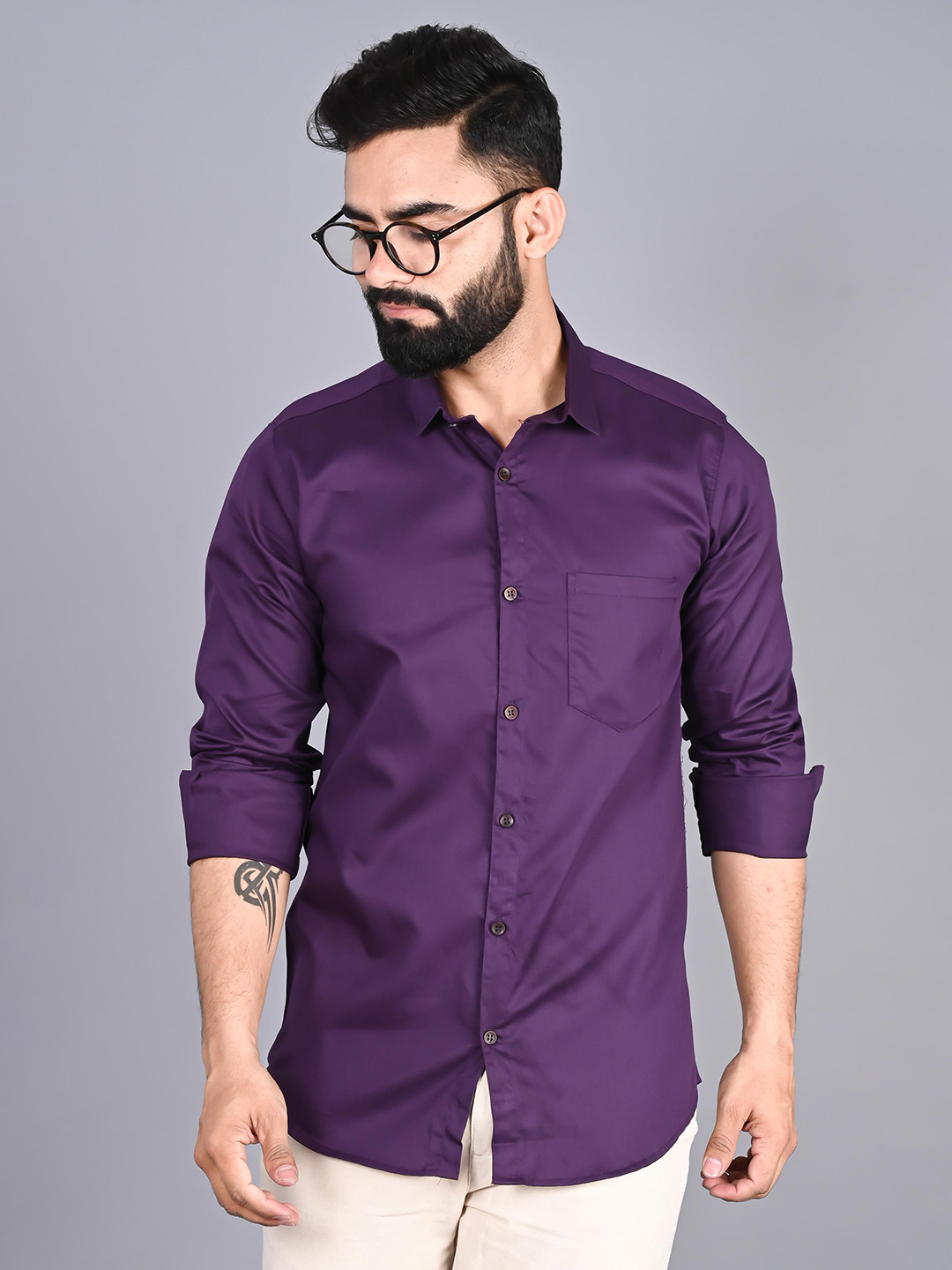 

FUBAR Spread Collar Slim Fit Casual Shirt, Purple