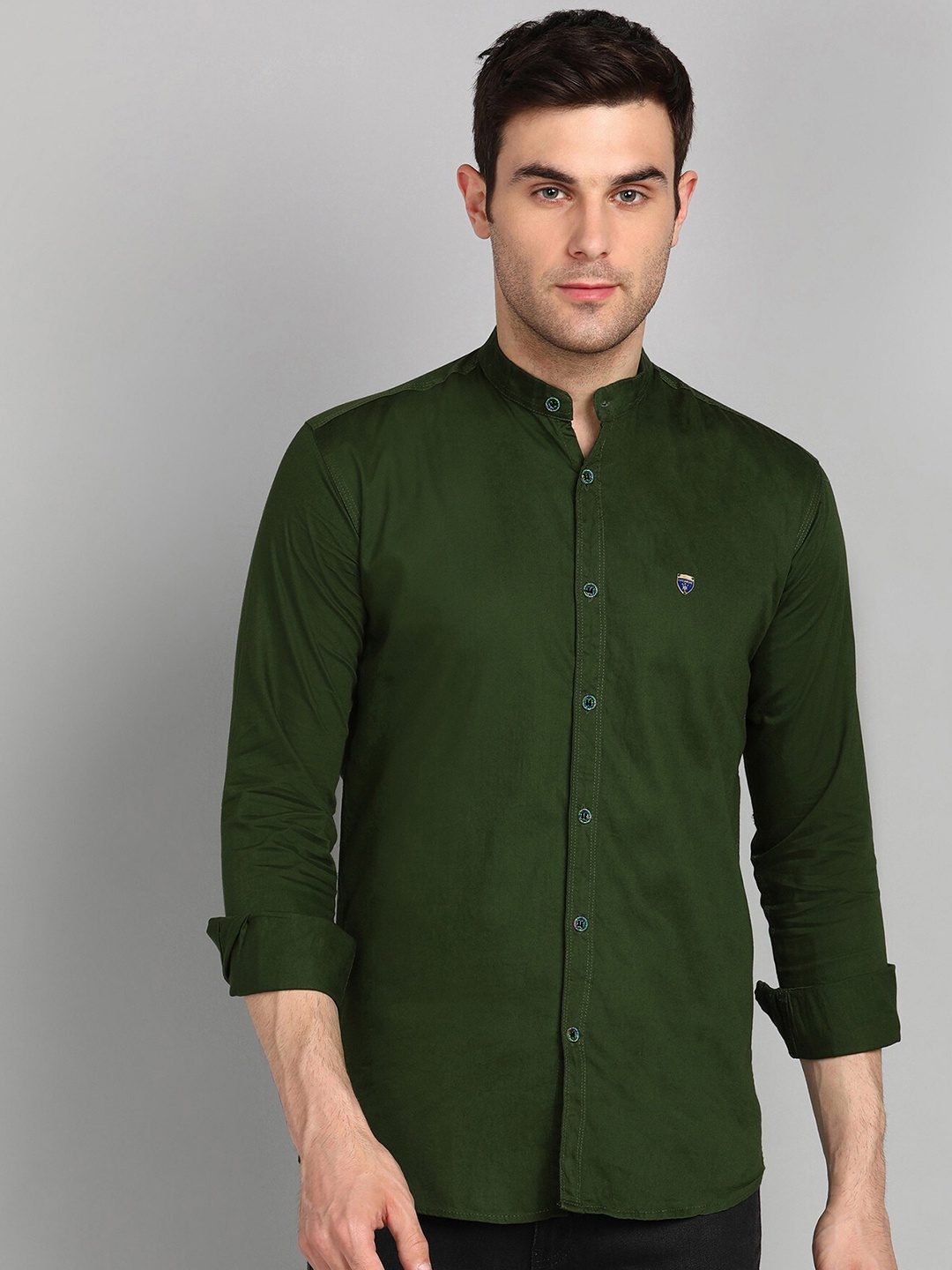 

FUBAR Slim Fit Mandarin Collar Casual Shirt, Green