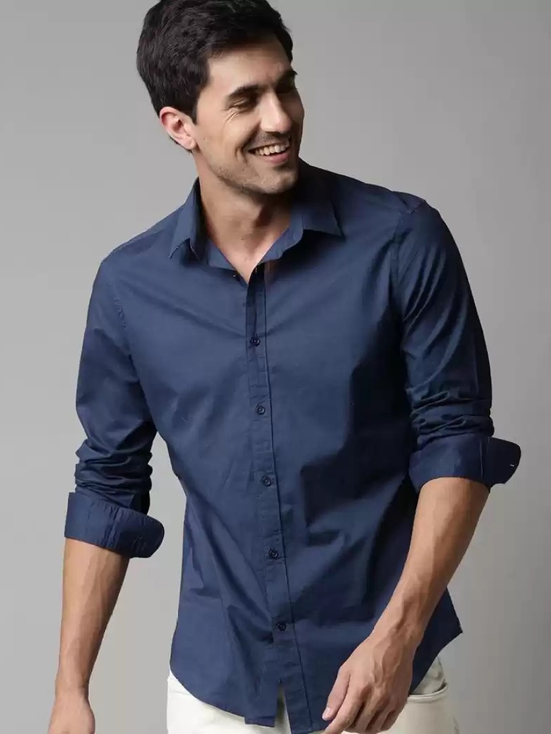 

FUBAR Spread Collar Slim Fit Casual Shirt, Navy blue