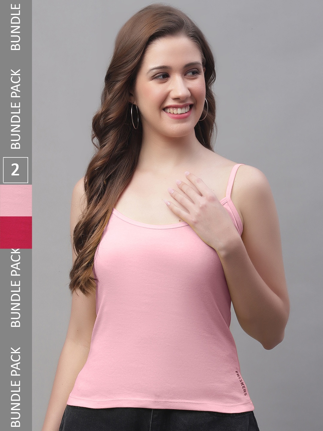 Friskers Pack Of 2 Cotton Skin Frinedly Camisoles, Pink