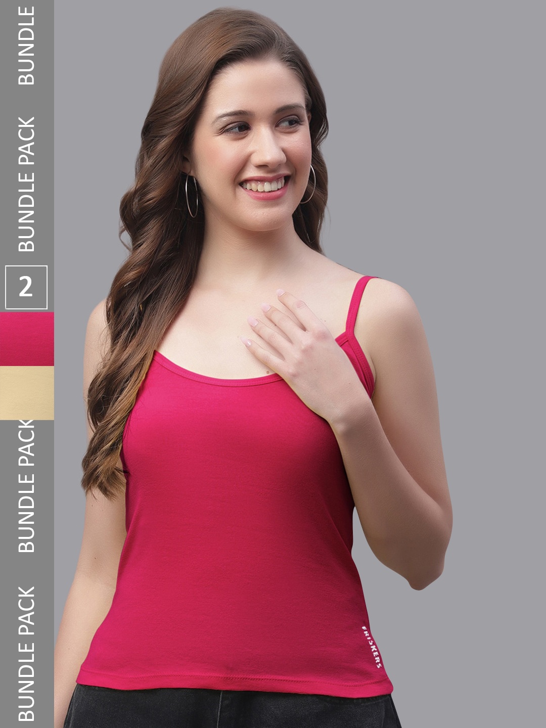 

Friskers Pack Of 2 Pure Cotton Scoop Neck Bio-Wash Camisoles, Pink