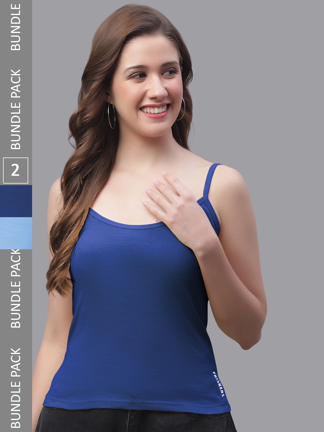 

Friskers Pack Of 2 Cotton Scoop Neck Bio-Wash Camisoles, Blue