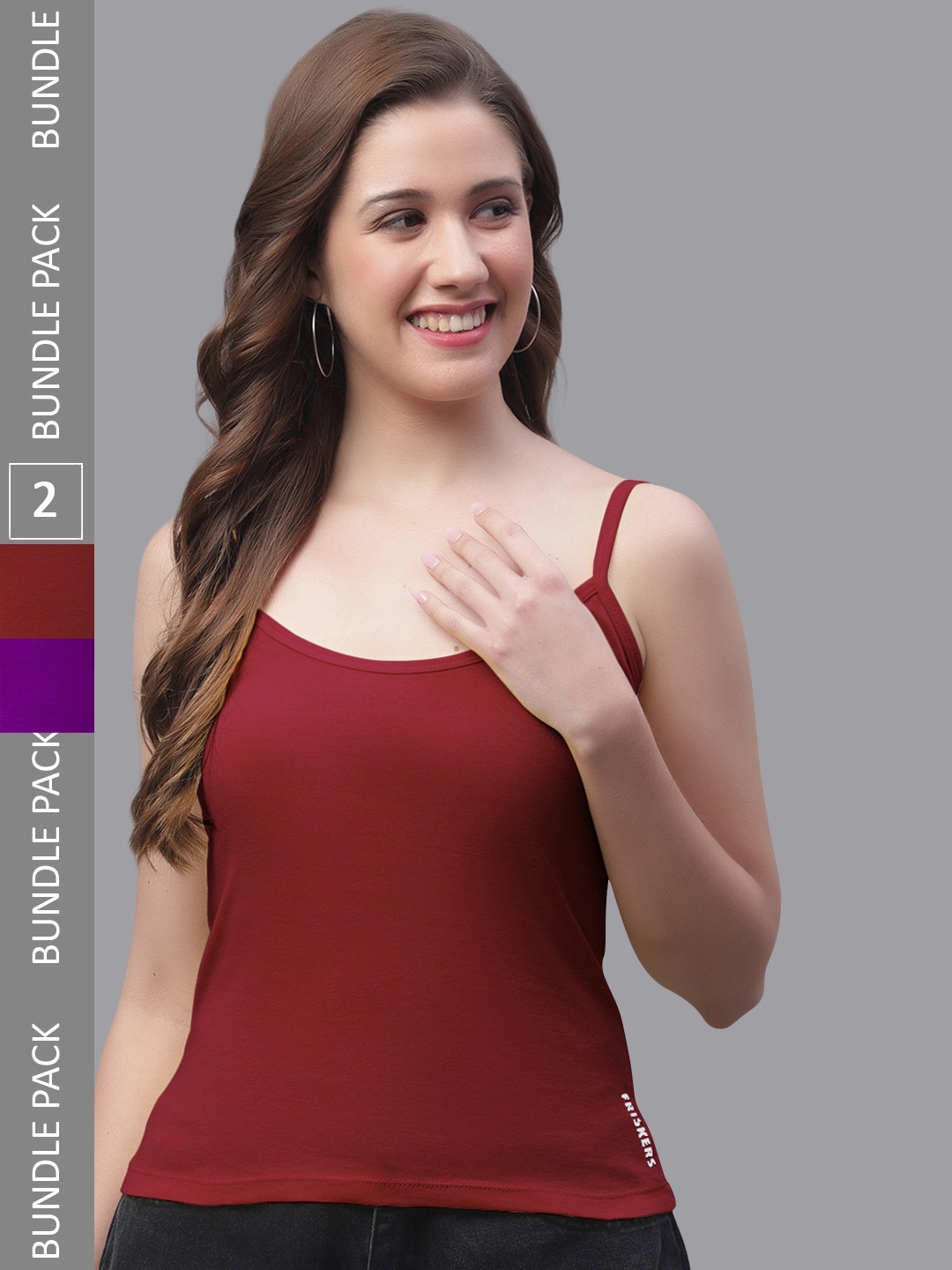 

Friskers Pack Of 2 Cotton Scoop Neck Bio-Wash Camisoles, Maroon