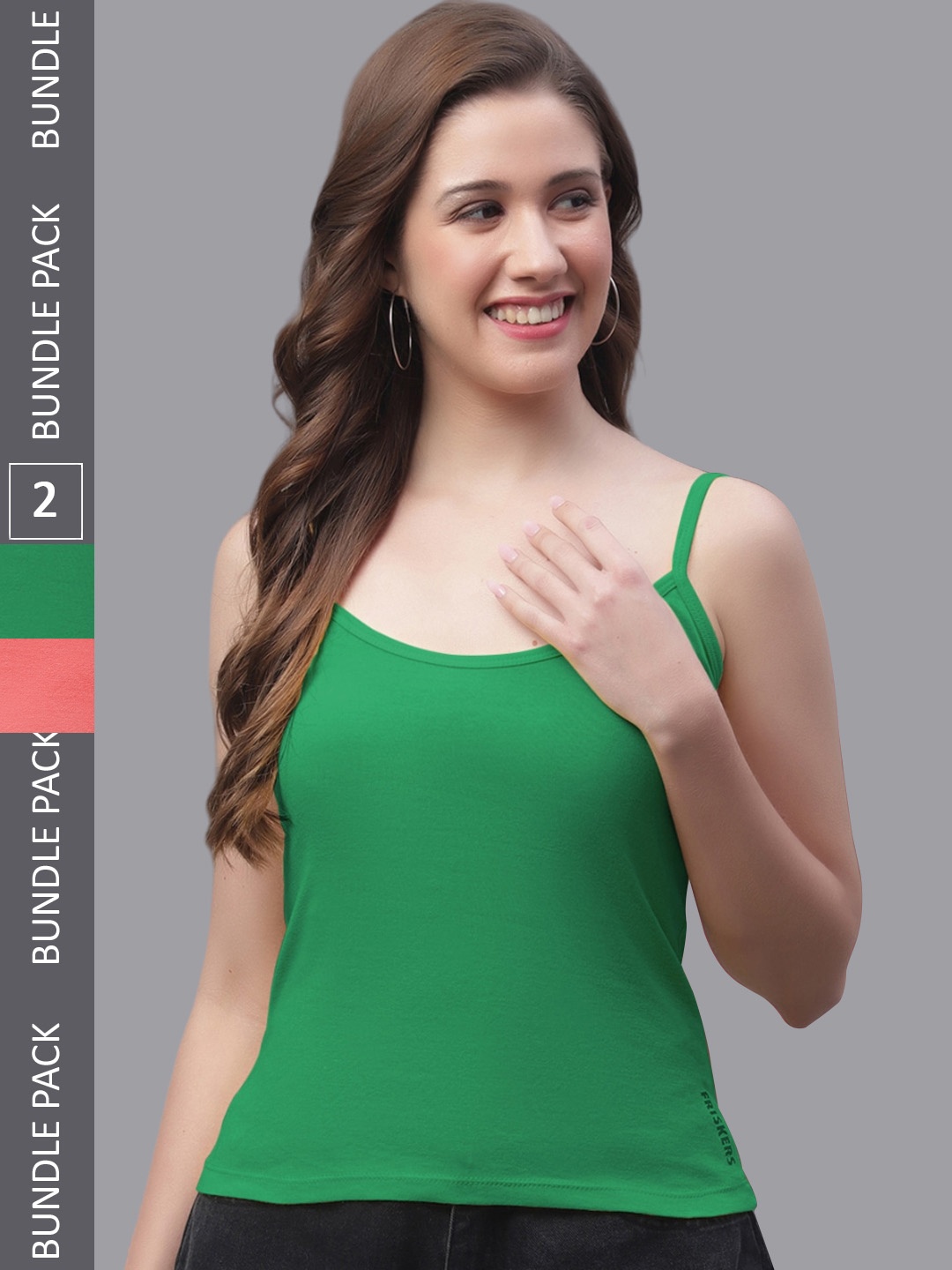 

Friskers Pack Of 2 Cotton Scoop Neck Bio-Wash Camisoles, Green