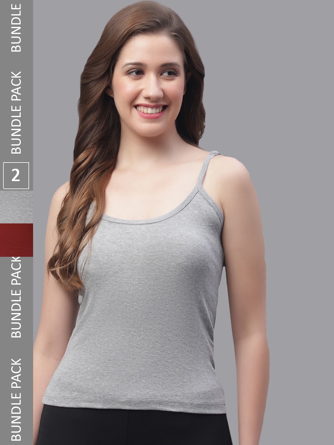 

Friskers Pack Of 2 Pure Cotton Scoop Neck Bio-Wash Camisoles, Grey