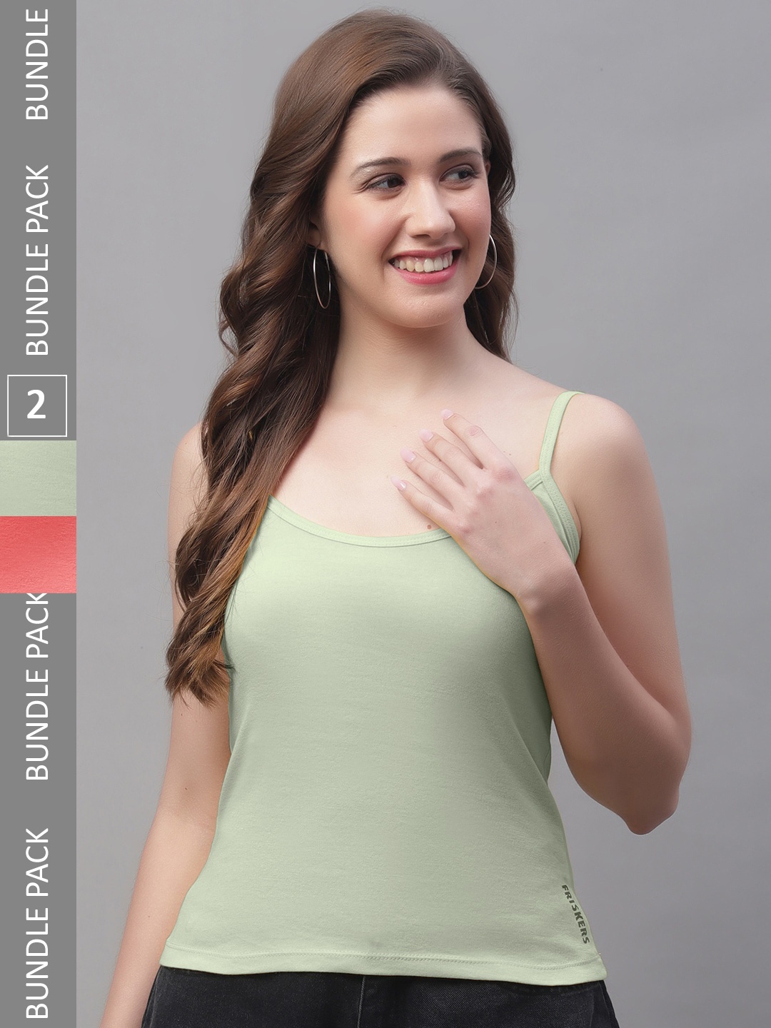 

Friskers Pack Of 2 Cotton Scoop Neck Bio-Wash Camisoles, Sea green