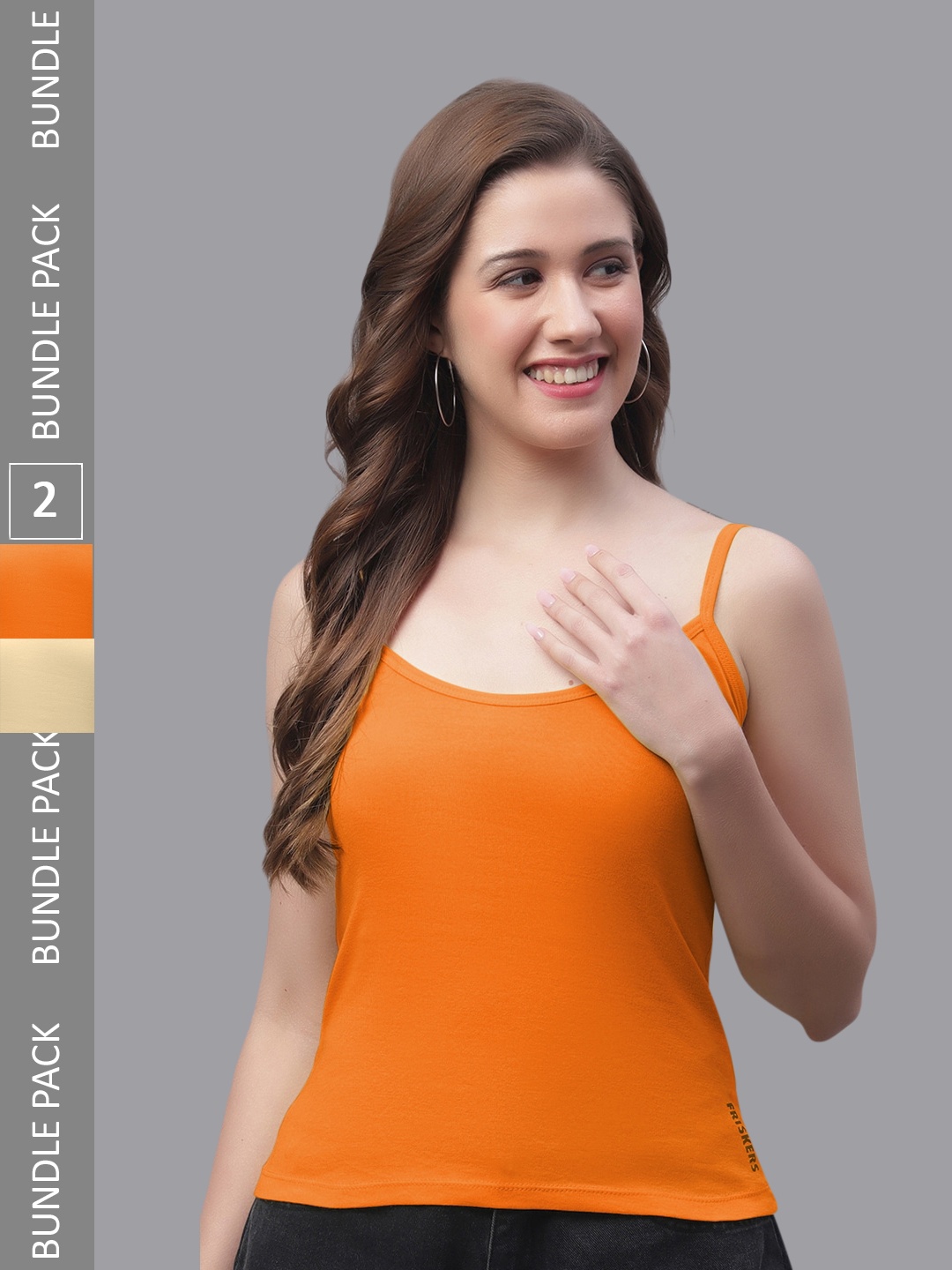 

Friskers Pack Of 2 Pure Cotton Scoop Neck Bio-Wash Camisoles, Orange