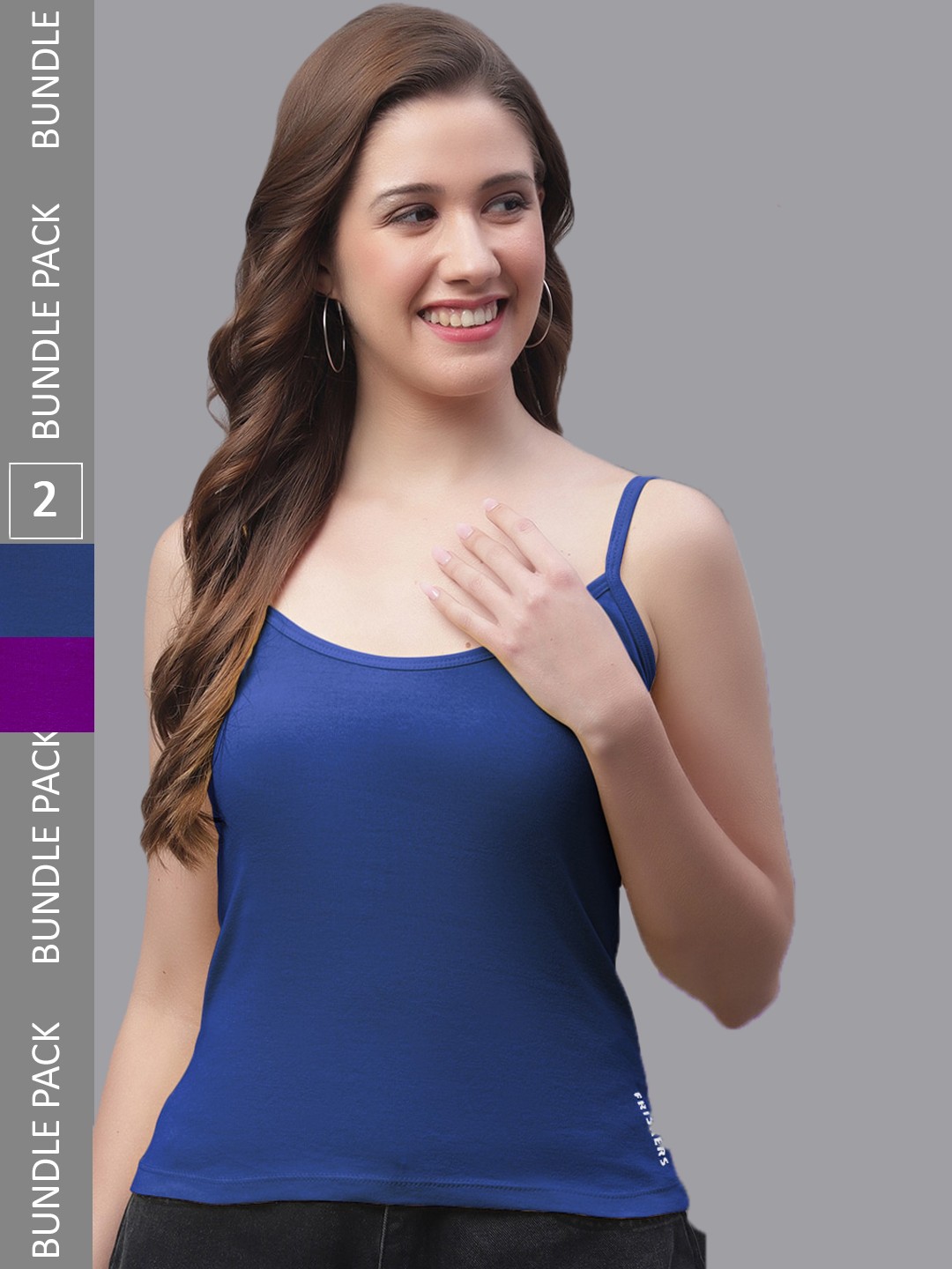 

Friskers Pack Of 2 Pure Cotton Scoop Neck Bio-Wash Camisoles, Blue