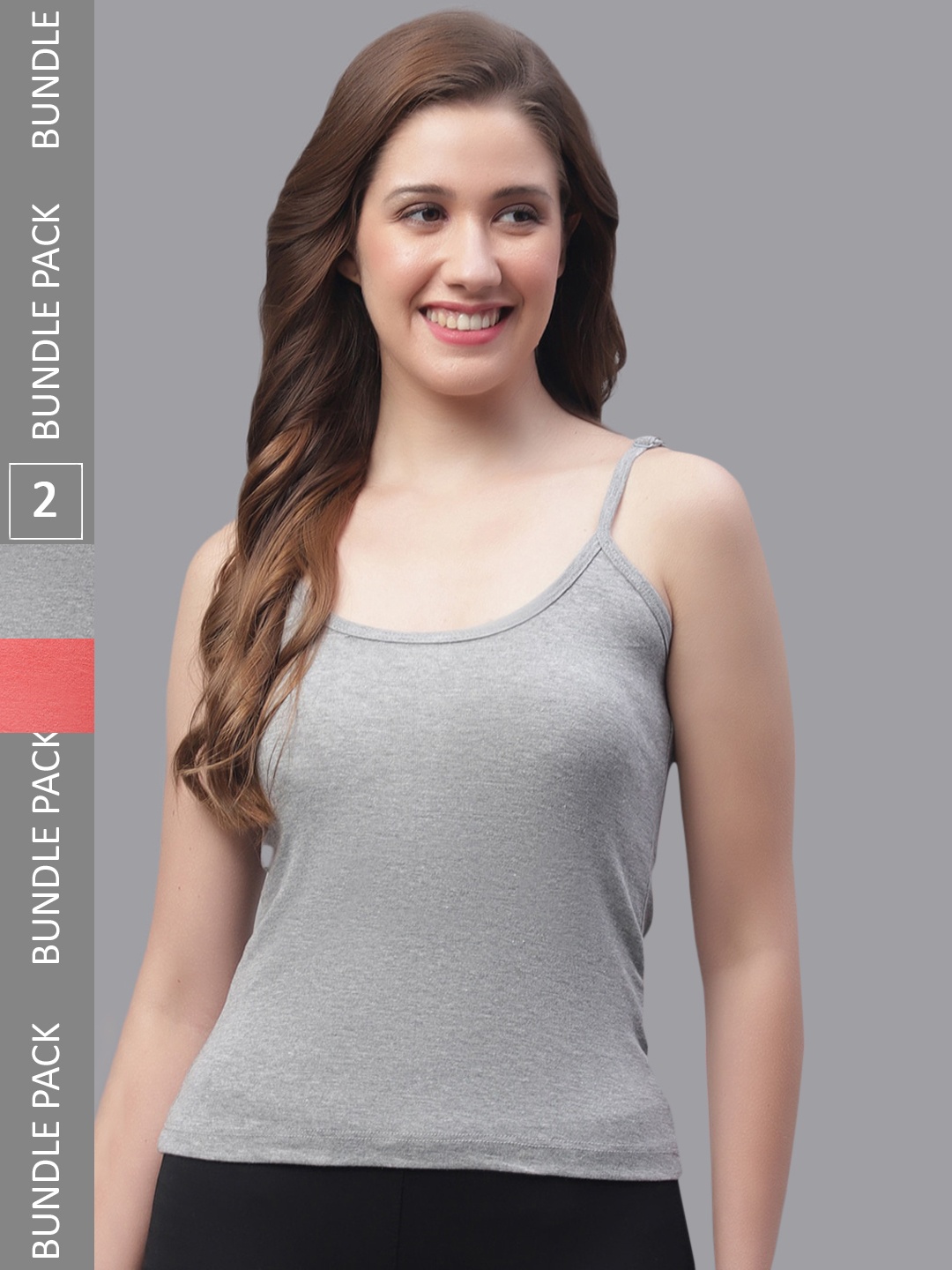 

Friskers Pack Of 2 Cotton Shoulder Straps Camisoles, Grey