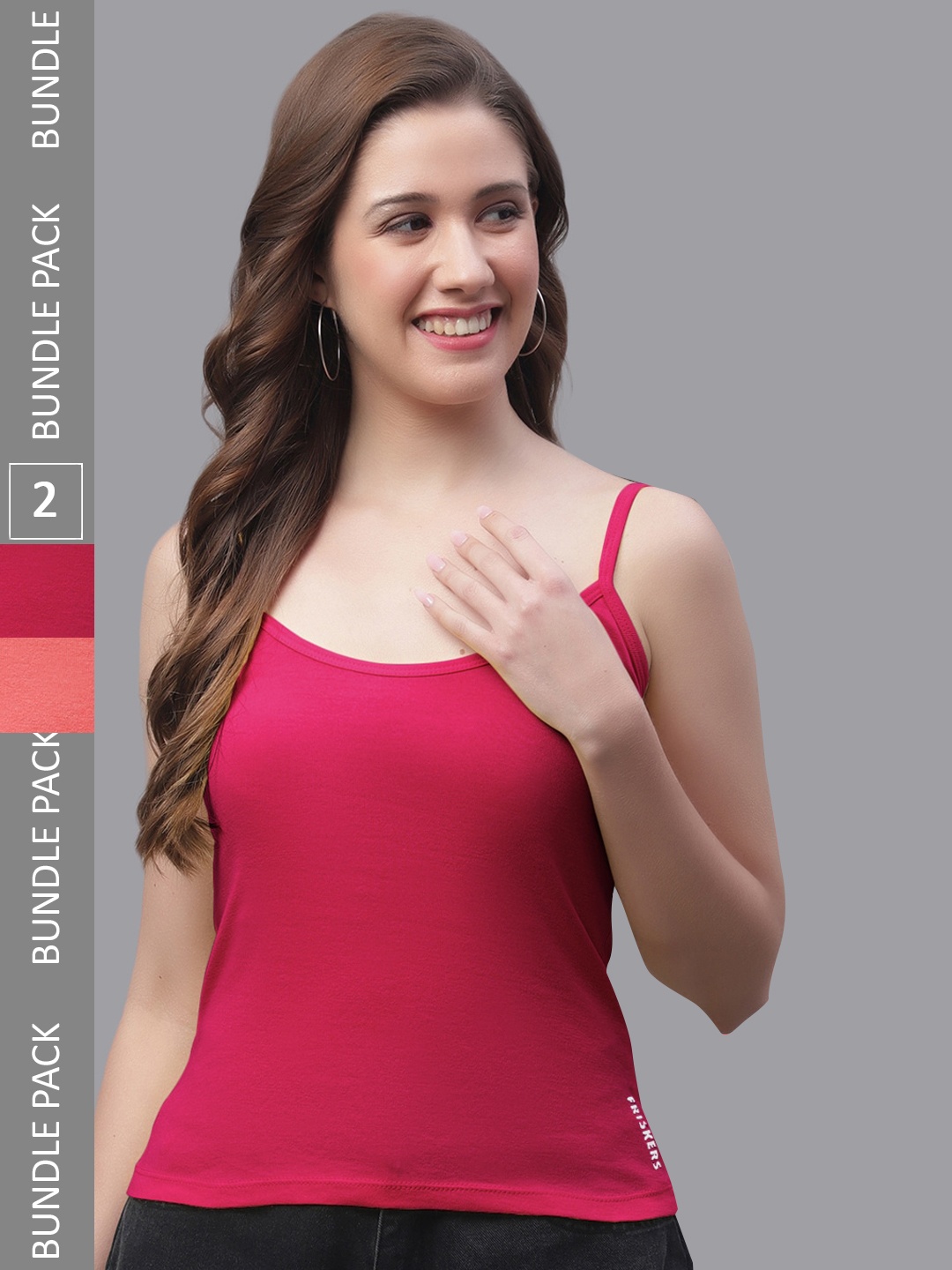 

Friskers Pack Of 2 Pure Cotton Scoop Neck Bio-Wash Camisoles, Pink