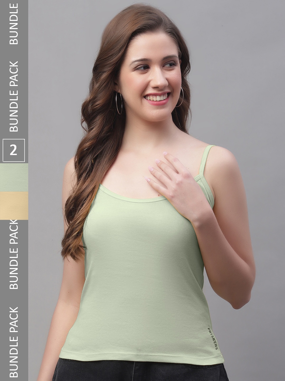 

Friskers Pack Of 2 Pure Cotton Scoop Neck Bio-Wash Camisoles, Beige