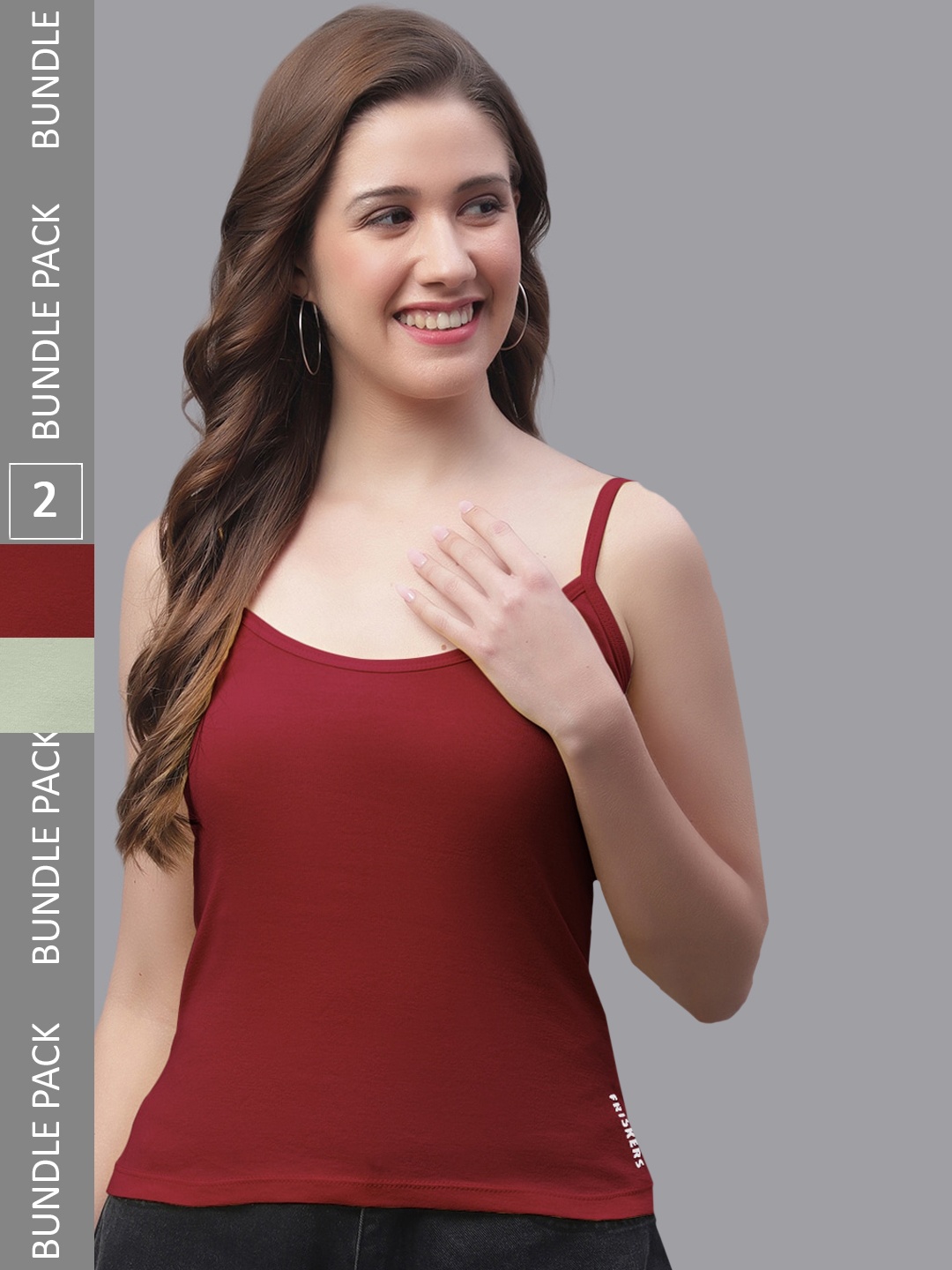 

Friskers Pack Of 2 Skin Friendly Cotton Camisoles, Maroon