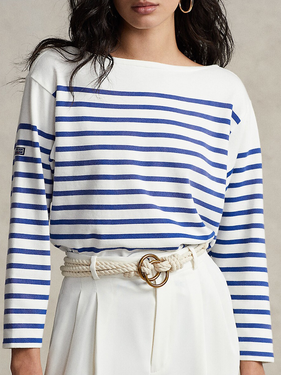 

Polo Ralph Lauren Striped Printed Cotton T-Shirt, Blue