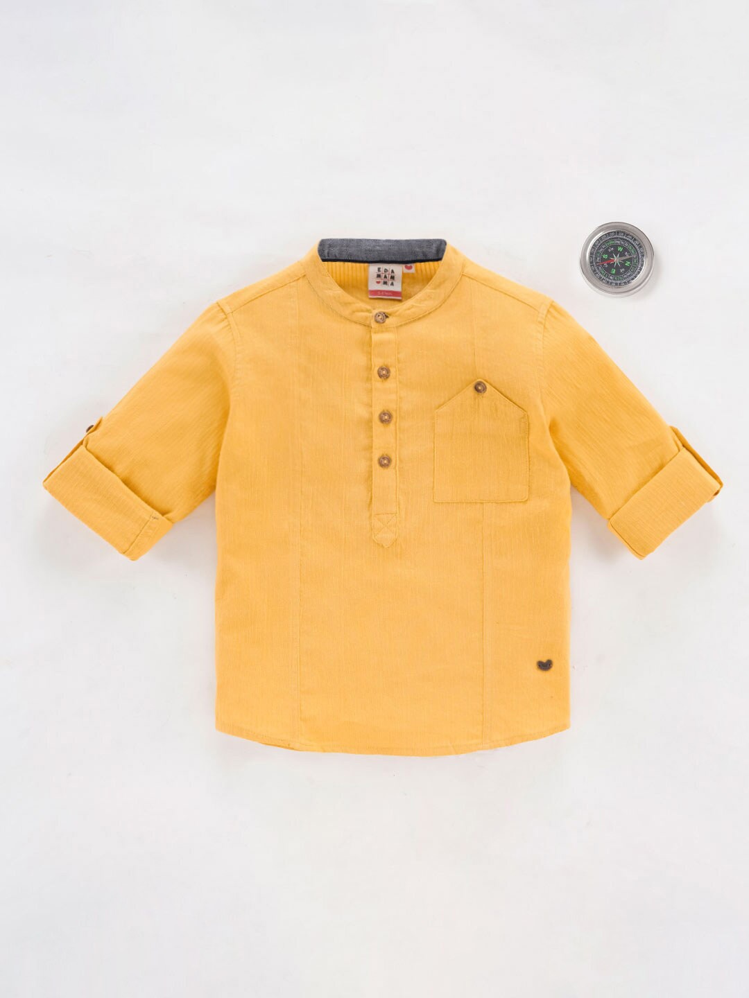 

Ed-a-Mamma Boys Mandarin Collar Cotton Casual Shirt, Yellow