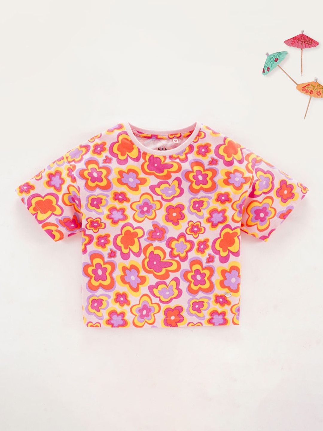 

Ed-a-Mamma Girls Floral Printed Cotton T-shirt, Purple