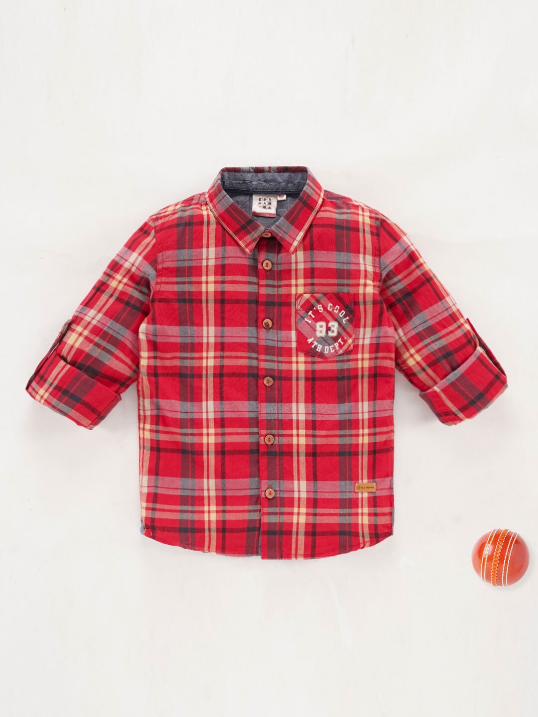 

Ed-a-Mamma Boys Tartan Checks Cotton Casual Shirt, Red