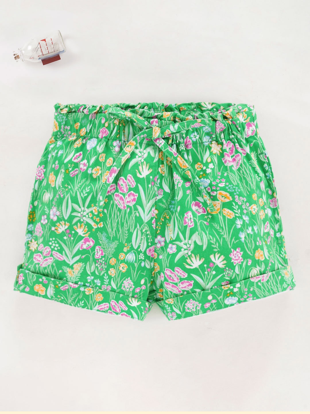 Ed-a-Mamma Girls Printed Mid-Rise Cotton Shorts, Green