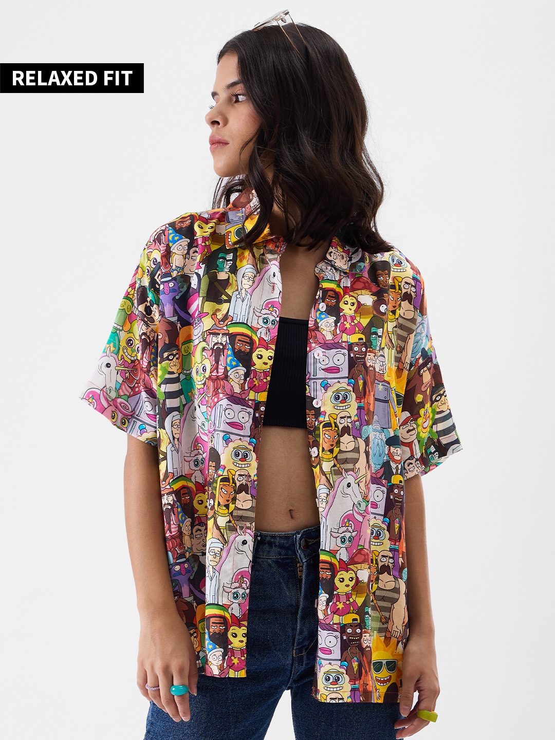 

The Souled Store Cream & Yellow Relaxed Morty Graphic Printed Casual Shirt