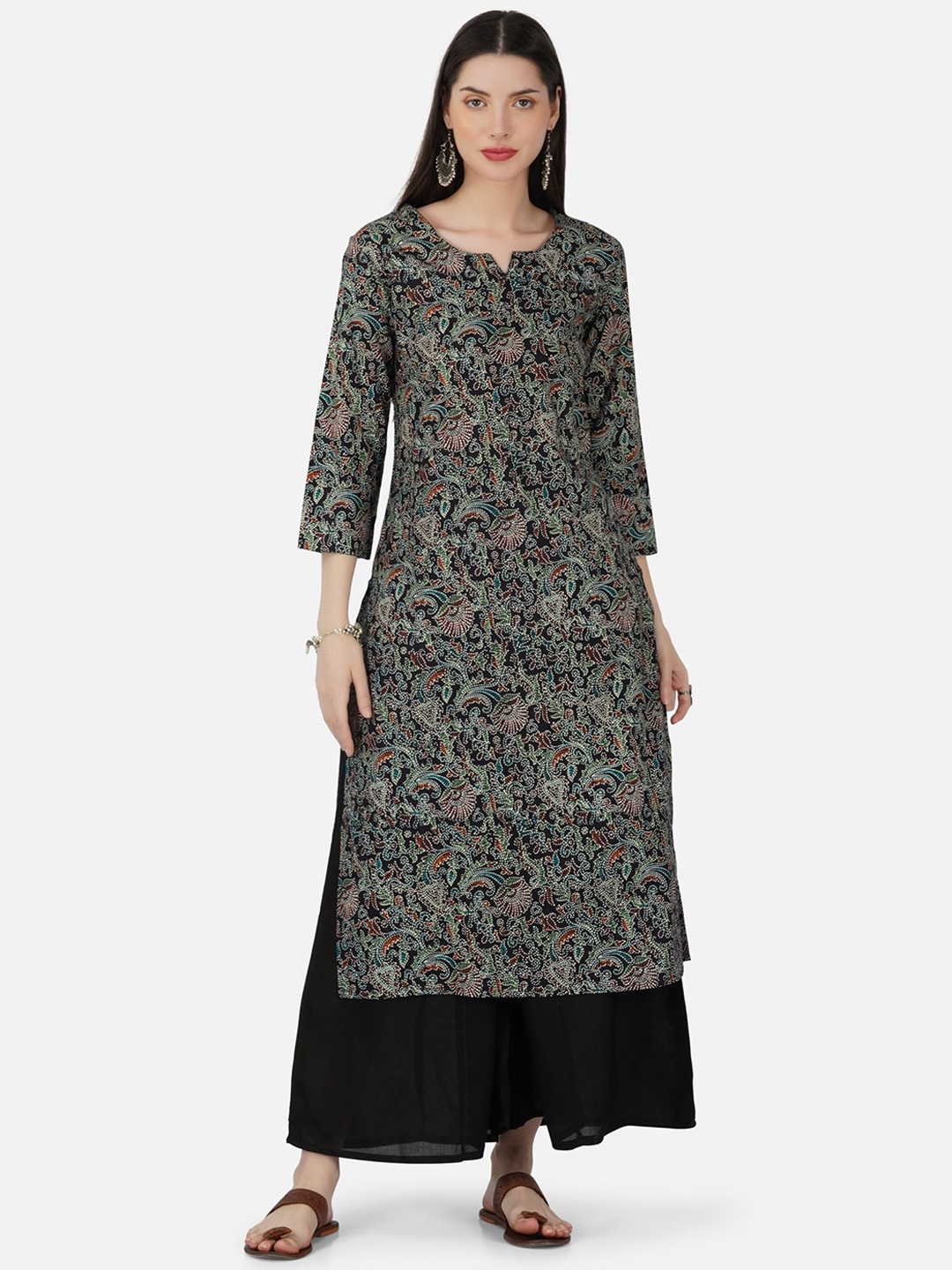 

SkyaSia Floral Printed Regular Kurta With Palazzos, Black