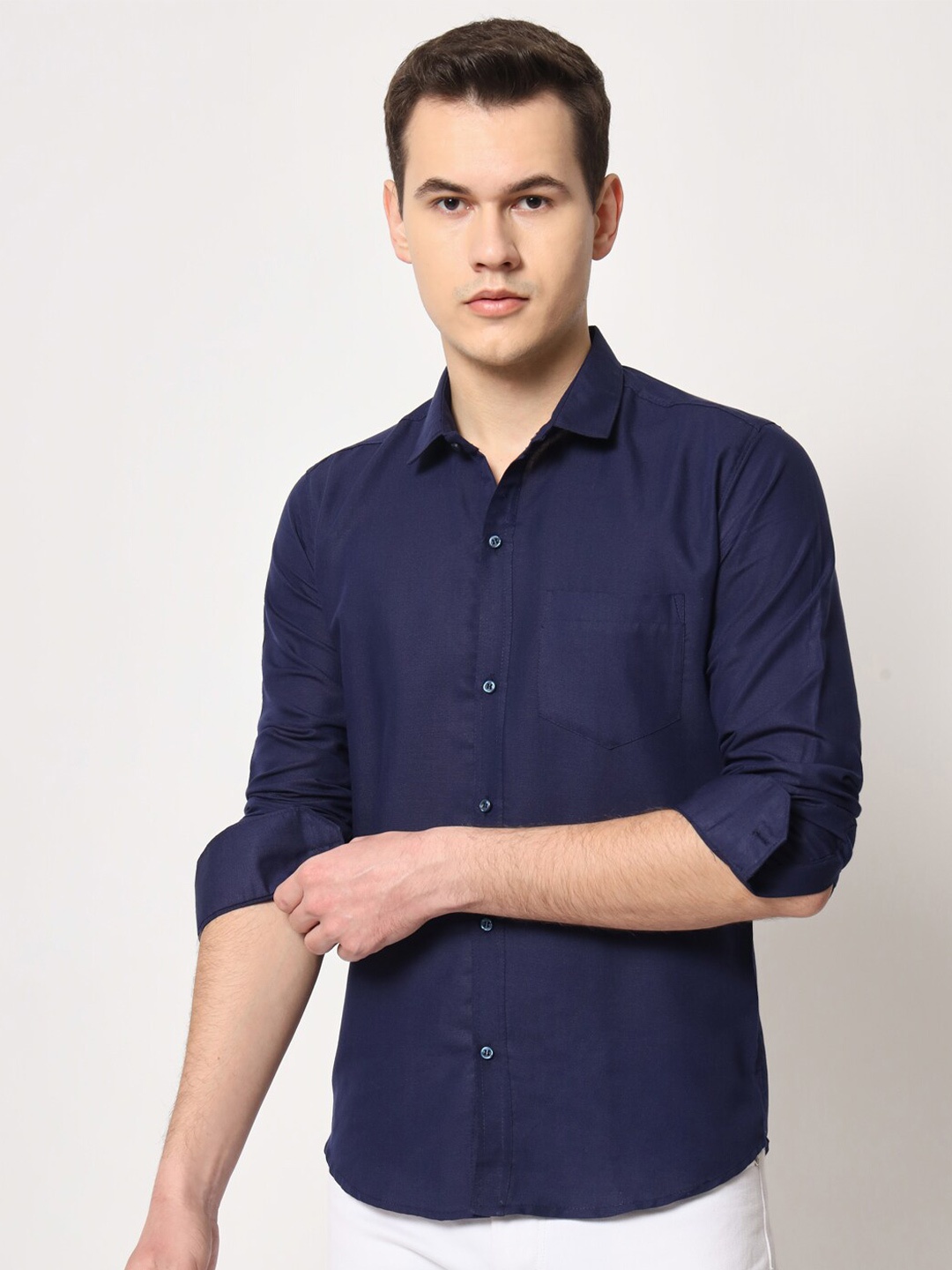 

SURHI Spread Collar Smart Opaque Casual Shirt, Navy blue