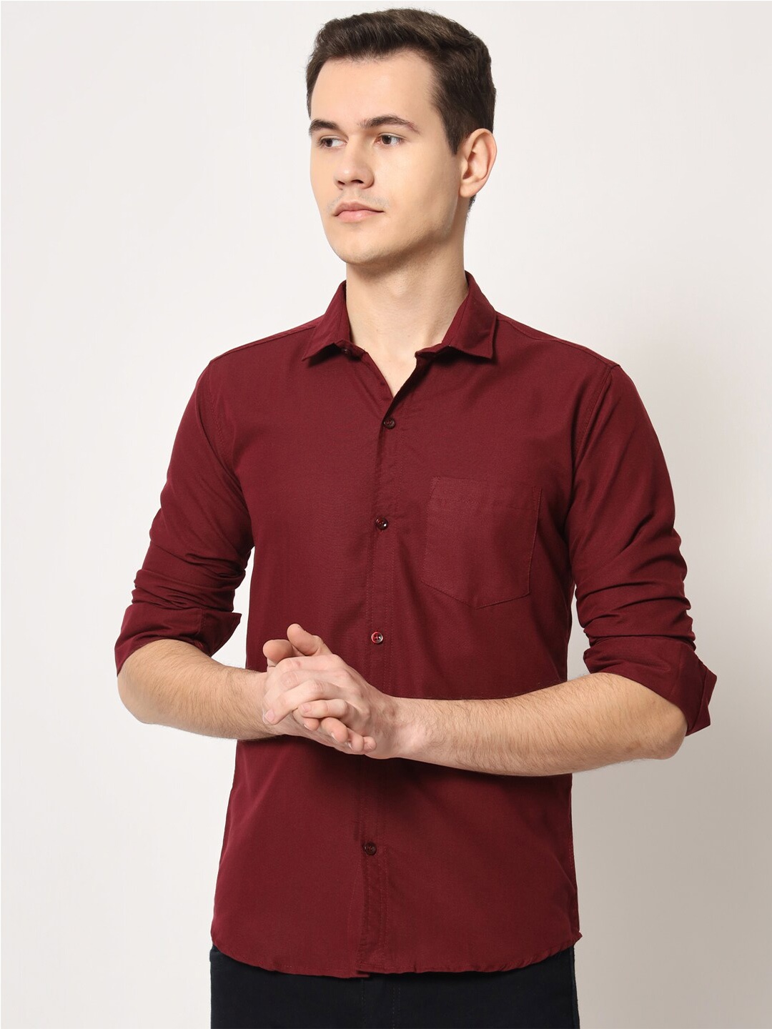 

SURHI Spread Collar Smart Opaque Casual Shirt, Maroon