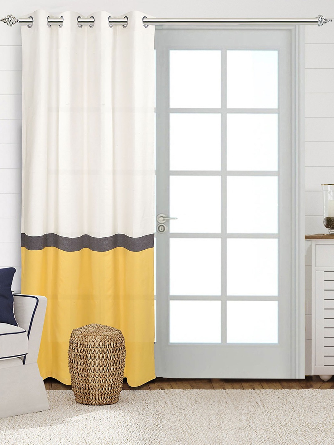 

Saral Home Awning Cotton Set of 1 Yellow Long Door Curtains, White