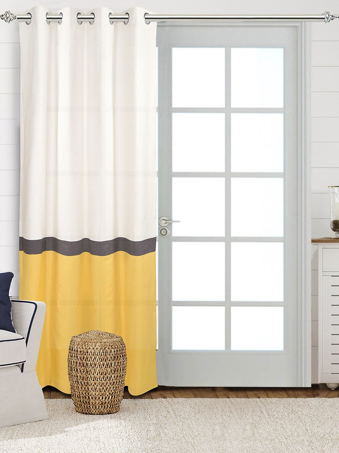 

Saral Home Awning Cotton Set of 1 Yellow Long Door Curtains, White