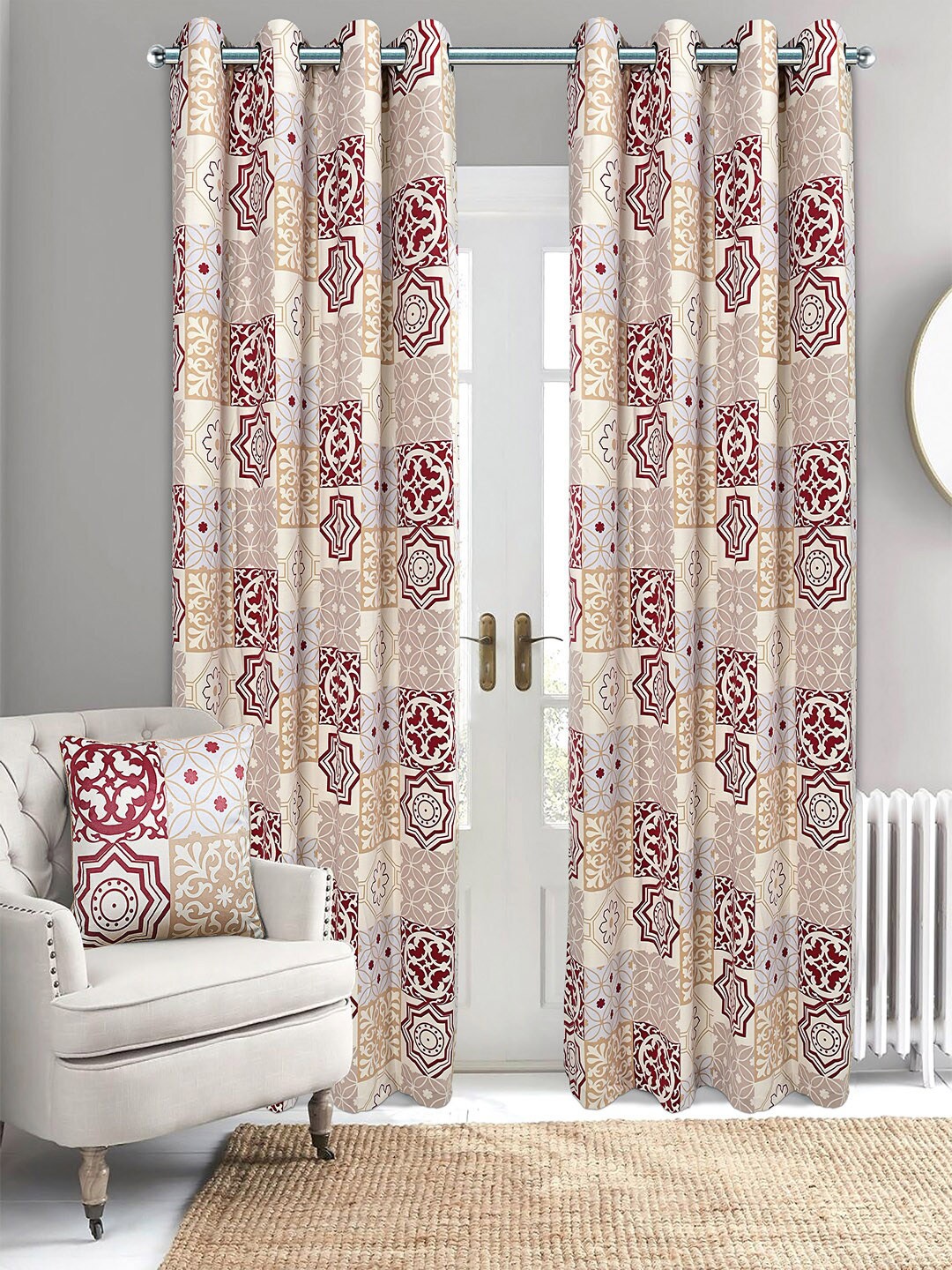 

Saral Home Tile Velvet Set of 2 Beige Long Door Curtains