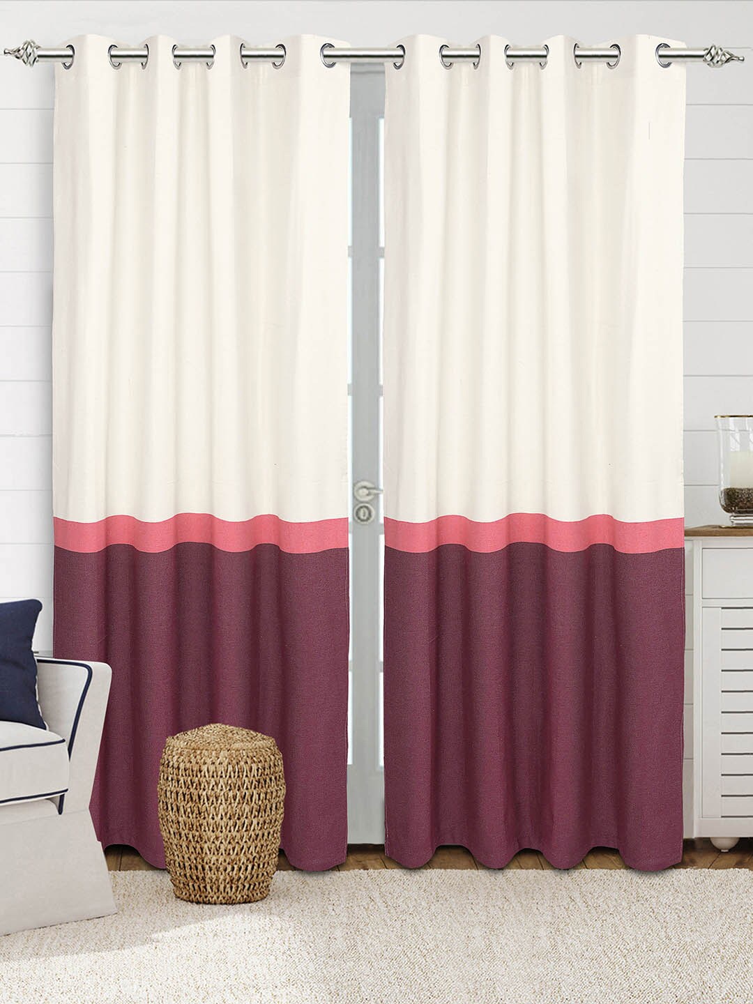 

Saral Home Awning Cotton Set of 2 Maroon Long Door Curtains, White