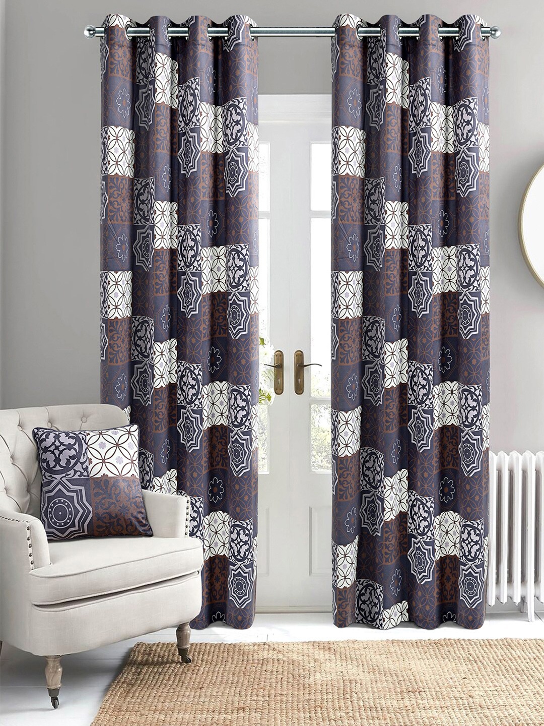 

Saral Home Tile Velvet Set of 2 Blue Long Door Curtains