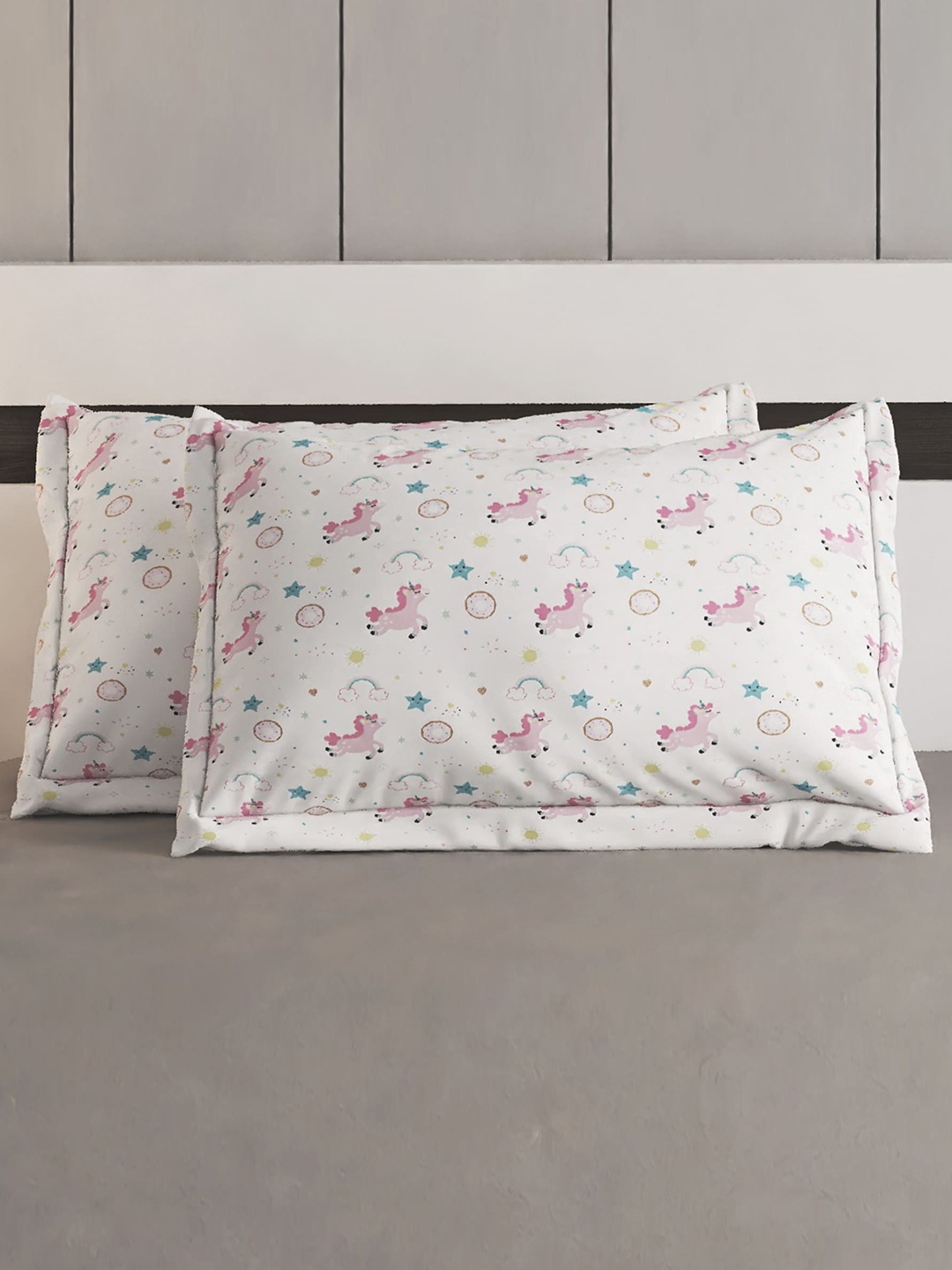 

Home Centre Slate 2PC White & Pink Printed Cotton Pillow Covers